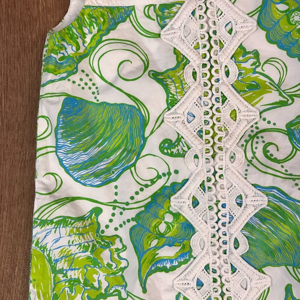 Lilly Pulitzer Jubilee Girls Seashell Green White Shift Dress Sz 4 - Picture 2 of 10